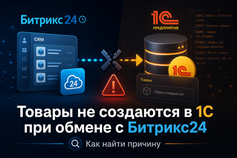 Не создаются товары в 1С при обмене с Битрикс24. Как найти причину
